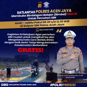Buat SIM, Ada Bimbel Gratis Satlantas Polres Aceh Jaya : Hubungi 081375337332